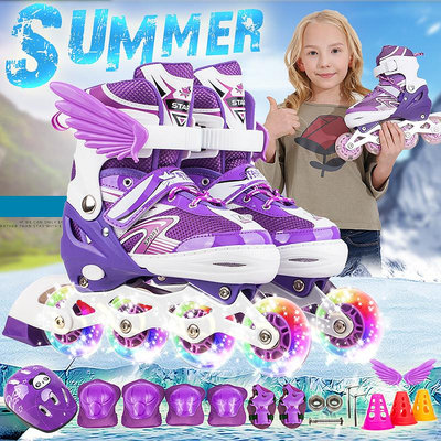 迪卡儂溜冰鞋兒童全套裝男女旱冰輪滑鞋直排輪可調3-4-5-6-8-10歲