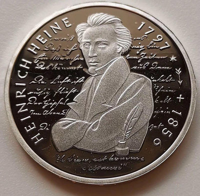 德國1997年 詩人海涅200周年精制紀念銀幣
