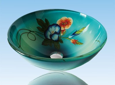 FUO衛浴:42公分 彩繪工藝 藝術強化玻璃碗公盆 (WY15010)預訂!