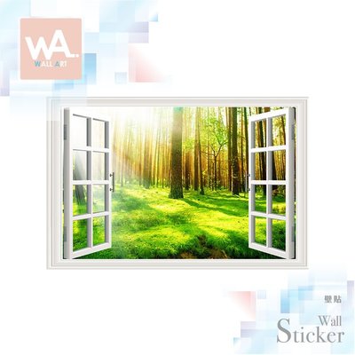 Wall Art 高雄現貨 無痕設計壁貼 防水貼紙 創意假窗景 DIY  空間布置 窗框 大自然森林 光景 82051