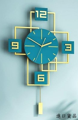 現貨時尚綠色金屬鐘擺時鐘 藝術創意金色掛鐘擺鐘 牆上時鐘牆面北歐風格搖擺掛鐘牆鐘餐廳居家時鐘牆面裝飾鐘可開發票