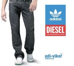 Diesel adidas 義大利製 愛迪達聯名大耳三條紋反折牛仔褲 鐵黑丹寧直筒褲 vintage w26