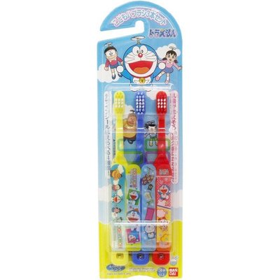 日本製 BANDAI 哆啦a夢 3歲以上 兒童牙刷 附姓名保護貼 刷桿貼紙-3入