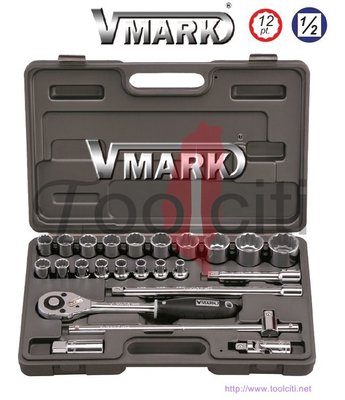 VMARK 4分公制12角手動套筒24件組(XV-424MW4) 棘輪扳手 滑T桿 萬向接頭 工具城Toolciti