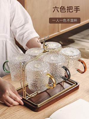 日式錘紋玻璃杯套裝家用耐高溫水杯客廳待客茶杯家庭喝水杯子杯具~優樂美