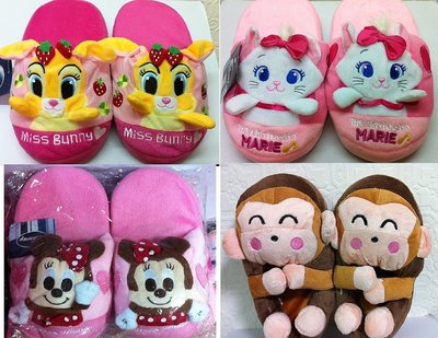 日本 迪士尼 邦妮兔 瑪莉貓 米妮 淘氣猴子 可愛玩偶娃娃柔軟保暖室內拖鞋