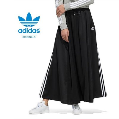 【Dr.Shoes 】Adidas Original Skirt 女裝 黑 三線 百褶 運動休閒 薄紗長裙 FL0039