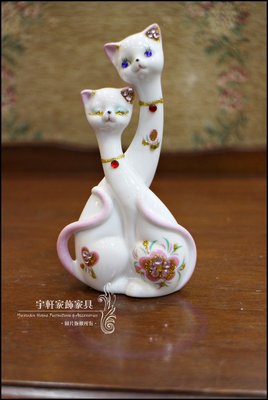白瓷陶瓷雙貓(小)工藝品藝術品擺飾擺件送禮收藏書房櫥窗展示櫃　♖花蓮宇軒家飾家具♖