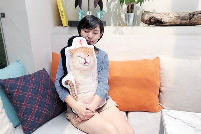 朝隈俊男 Animal Life 貓瑜珈寶寶 橘貓 伸懶腰 大抱枕 靠枕