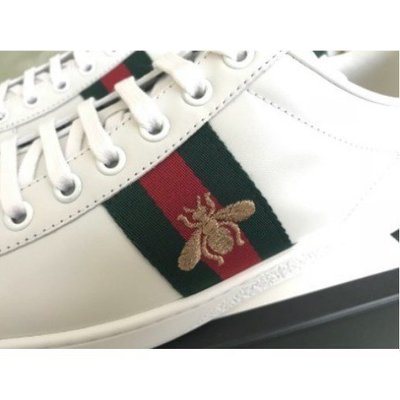 【二手正品】 直購 GUCCI New Ace Bee 情侶鞋 蜜蜂鞋 蜜蜂 皮革 休閒鞋 白色