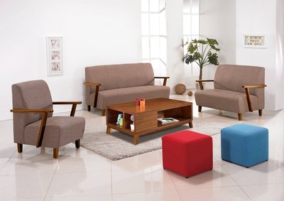 【DH】商品貨號n691-1《威納》胡桃色布面1.2.3木製沙發組(不含大茶几 飾品方凳)主要地區免運費