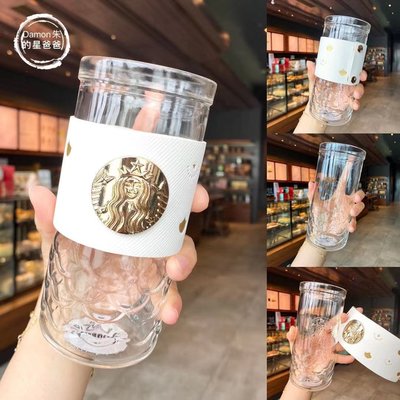 【熱銷精選】星巴克經典款常態水杯白金立體魚鱗款馬克隨行杯玻璃雙層塑料杯