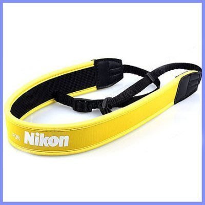 團購網@Nikon黃底白字背帶 尼康 數位相機專用 減壓背帶 黃色版【防滑設計，寬版加厚設計】單眼相機肩帶