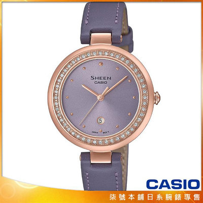 【柒號本舖】CASIO 卡西歐 SHEEN 藍寶石皮帶錶-玫瑰金 / SHE-4556PGL-6A (台灣公司貨)