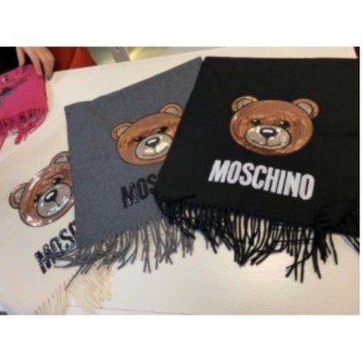 【二手】Moschino莫斯奇諾 羊毛圍巾 熊亮片百搭男女圍巾