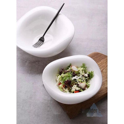 北歐風 質感不規則造型陶瓷沙拉碗 法式質感餐具 法餐冷盤濃湯碗 精緻生活美學