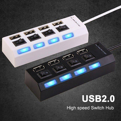 新品促銷 【時光閣】4端口USB2.0高速集線器適配器電源ONOFF開關,用於NEW黑色白色 可開發票