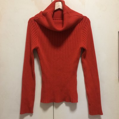 ❤夏莎shasa❤氣質橘紅色超彈性高領針織長袖毛衣上衣/基本款/1元起標