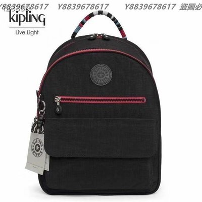 Kipling 猴子包 K16841 亞麻黑拼彩背帶 拉鍊夾層輕量雙肩後背包 輕量 大容量 防水 限