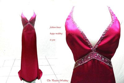 【時尚屋婚紗禮服】紫紅色緞面露背低胸精緻窄擺造型款《二手禮服》～Ｂ３３７(歡迎預約試穿)