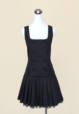 ◄貞新二手衣►MA TSU MI 瑪之蜜 黑色羅馬領無袖棉質洋裝M號(28263)