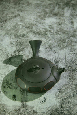 日本回流 常滑燒  急須 側把壺 茶壺 巨匠稻葉石水造 黑泥13514