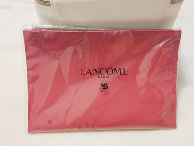 《LANCOME 蘭蔻》法式經典桃紅化妝包 萬用包 手拿包