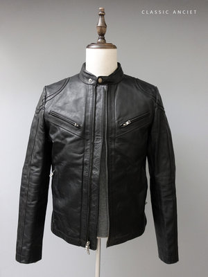 CA 義大利品牌 ARMANI EXCHANGE 黑色 牛皮 立領騎士 真皮皮衣 M號 一元起標無底價P832