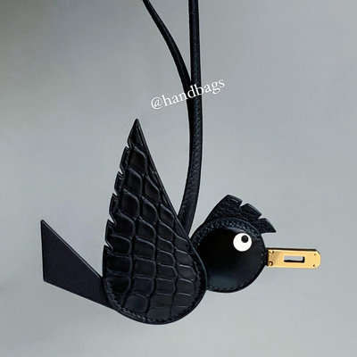 【翰貝格名牌館】全新真品 Hermes Birdy So Black Touch 黑色 小鳥 鱷魚皮 翅膀 吊飾 現貨