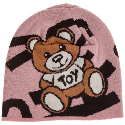 MOSCHINO 絕版精品~莓粉色熊熊羊毛毛線帽針織毛帽!義大利製造~