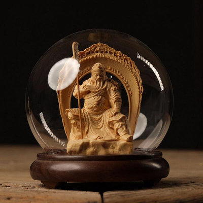 檜木木雕玻璃罩關公財神媽祖觀音佛像裝飾神像擺件帶燈保佑供奉