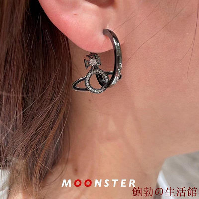 欣欣百貨Vivienne西木土星鑽鑲嵌歐美時尚圓形戒指多戴可拆卸耳環