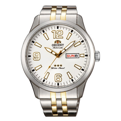 【時光鐘錶公司】ORIENT 東方 SAB0B005W 懷舊風日曆機械錶 銀x半金 男錶 腕錶