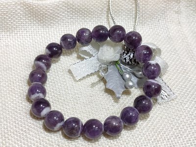 夢幻紫水晶單圈手串手環(10mm)精緻-髮絲-幽靈-閃耀-天然寶石,配飾,散珠,DIY半成品672牛手創