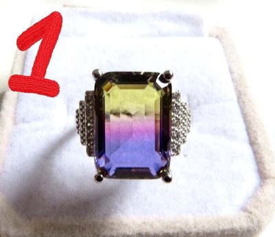 2選1天然水晶極美全淨體紫黃晶戒指女戒男戒活圍活口內徑可調方戒珠寶玉石寶石首飾飾品