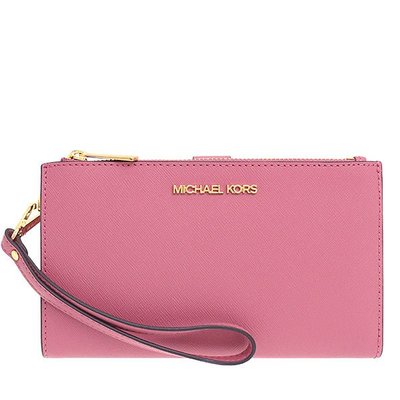 【美麗小舖】MICHAEL KORS MK 粉色 十字紋防刮真皮 長夾 手機包 皮夾 手拿包~M83235