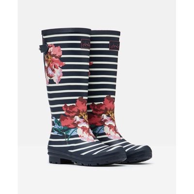 Miolla 英國品牌Joules 深藍白條紋底色花朵高筒雨靴/雨鞋