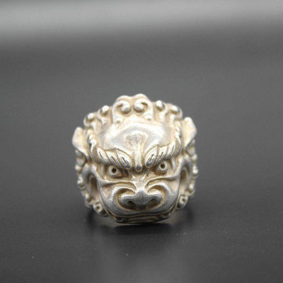 古玩雜項收藏仿古仿銀戒指獅子頭戒指工藝品銅戒指