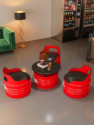 工業風酒吧奶茶店桌椅組合創意鐵藝桶咖啡廳卡座沙發