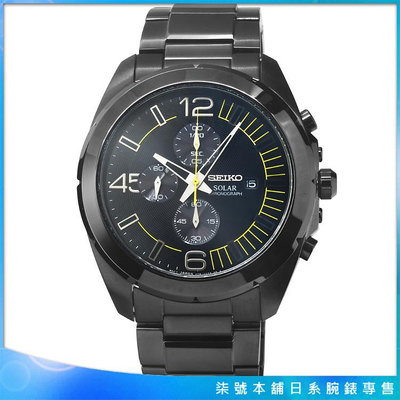 【柒號本舖】SEIKO精工太陽能大錶徑三眼計時鋼帶錶-IP黑 # SSC217P1