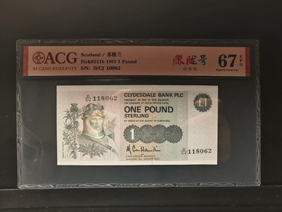 愛藏評級【蘇格蘭】克萊德斯戴爾銀行~1983年~1英鎊紙幣