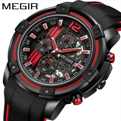 【潮裡潮氣】MEGIR美格爾新款手錶男鏤空日曆時尚大錶盤男士運動手錶2097G