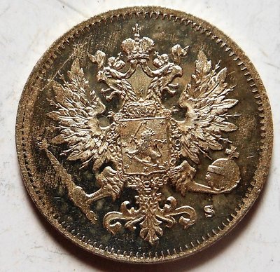 1916年 芬蘭 雙鷹25P小銀幣 鏡面銀光UNC+