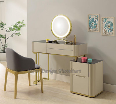 【N D Furniture】台南在地家具-BBL可左右擺放MDF烤漆/桌面玻璃伸縮鏡台(含椅)YH