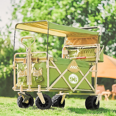 戶外帳篷野營折疊車 營地野餐兒童拉車 戶外露營一體式遮陽篷推車