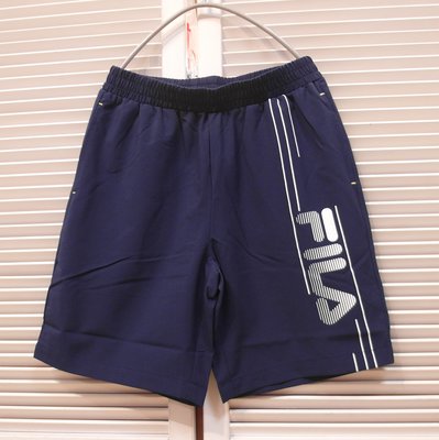 『FILA童裝-春夏款』SHT4911 男款風衣材質短褲(135)☆深藍色☆