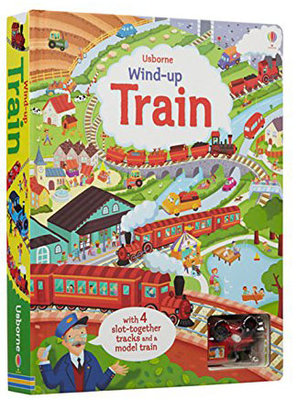 ＊小貝比的家＊WIND-UP TRAIN BOOK /內附一台小火車 & 拼圖/硬頁書/3~6歲/軌道書