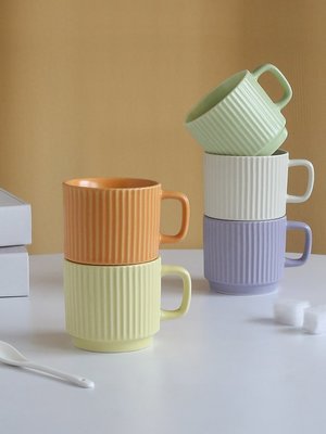 陶瓷馬克杯家用水杯 ins風簡約陶瓷糖果色咖啡杯情侶杯