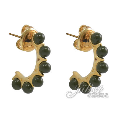 【茱麗葉精品】全新精品 BOTTEGA VENETA 專櫃商品 637070 簡約珠飾造型針式耳環.墨綠/金 現貨