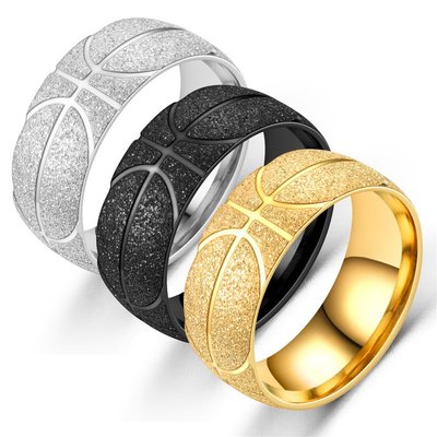 歐美新款男士鈦鋼飾品籃球戒指運動指環不銹鋼磨砂潮男戒指批發